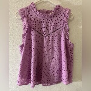 Skies Are Blue Ruffled Purple Blouse with Mandarin Collar